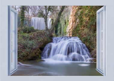 window open view waterfall