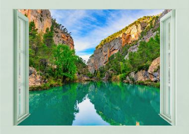 Open window lake landscape