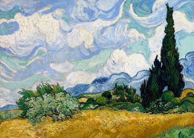 Wheat Field with Cypresses