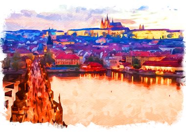 Prague City in watercolor