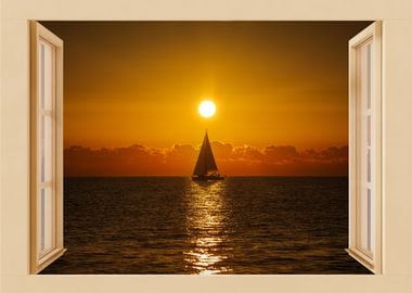 Sailboat sunrise landscape