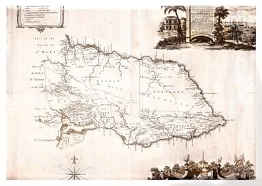 Old vintage map of Jamaica