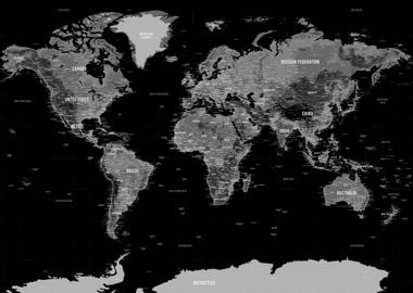 Black Topographic WorldMap