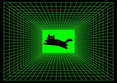 FUNNY CAT GREEN GRID