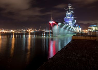 Navy ship illuminated