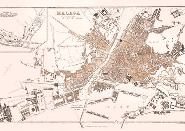 Malaga Spain vintage map