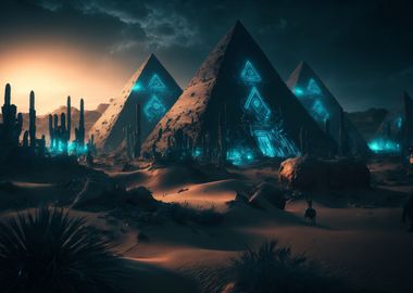 Blue Neon Pyramids