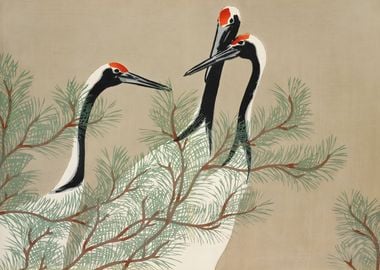 Ukiyo e Japanese Crane Red