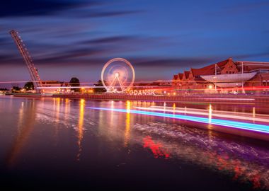 Night city, river, Poland