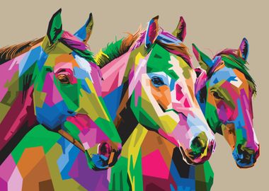 Colorful horses in pop art