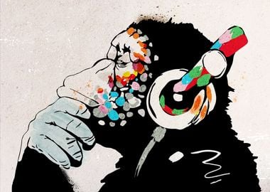 Monkey Headphones Banksy