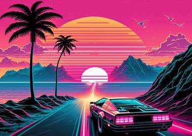 Retrowave Car Sunset