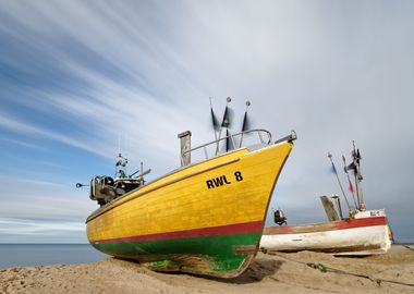 Fishing boats on the beach' Poster, picture, metal print, paint by Ralf  Lehmann