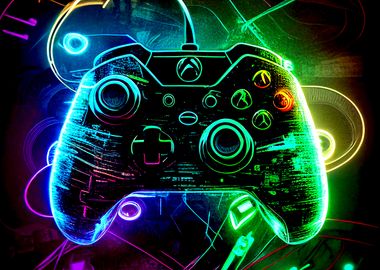 Abstract Neon Game Controller art Gamer poster 6 Digital Download Print
