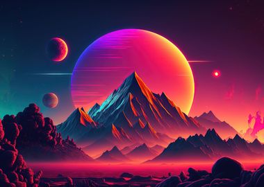 Retro Mountain Sunset