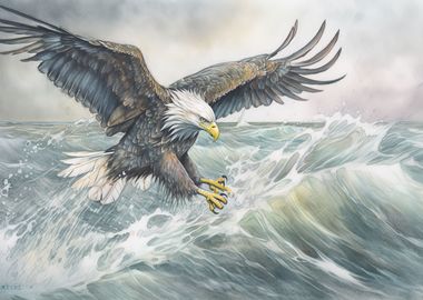 Eagle flying sea