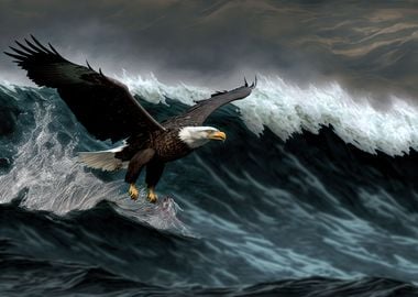 Eagle flying sea