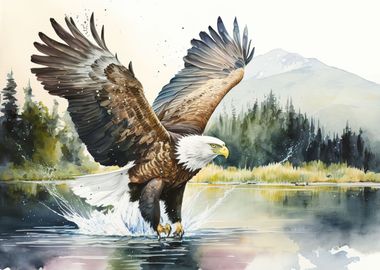 Eagle flying sea