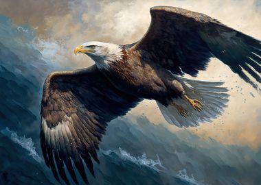 Eagle flying sea