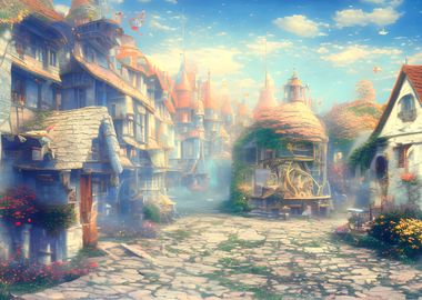 A fairytale town, blue sky