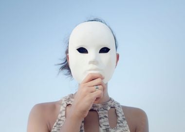 Mask secret girl blue sky