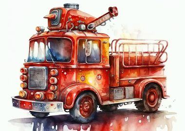 fire truck watercolor