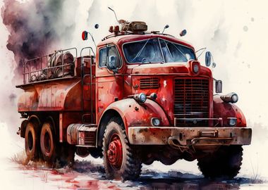 fire truck watercolor