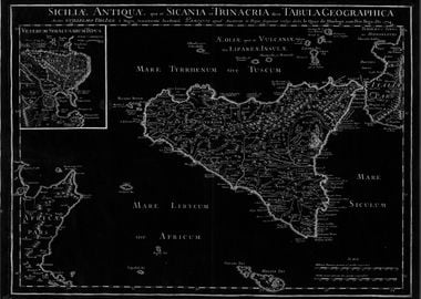 Vintage black Sicily map