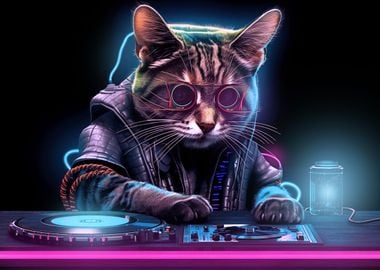 Cute Cyberpunk cat DJ