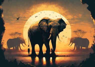 Elephant sunset