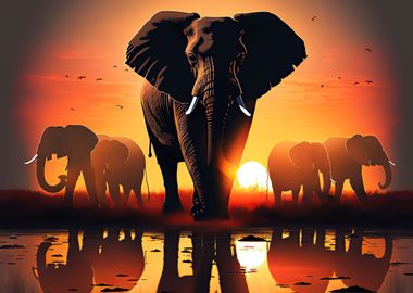 Elephant sunset