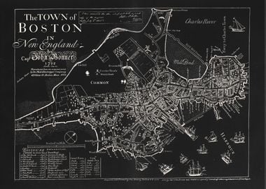 Boston black vintage map