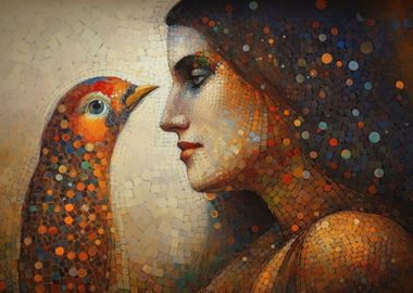 Mosaic Bird And Woman