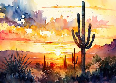 Desert Watercolor Sunset