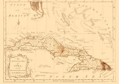 Cuba yellow vintage map