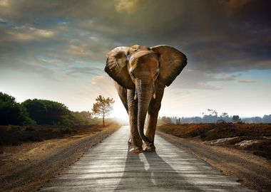 Elephant Crossing Road