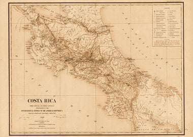 Costa Rica vintage map