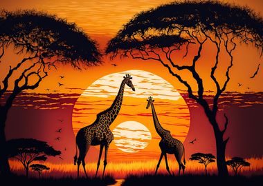 giraffe animal sunset