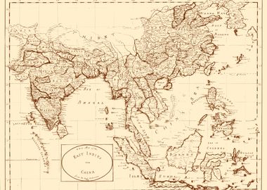 China india vintage map