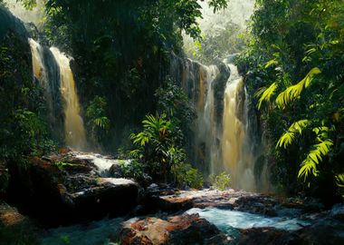 Waterfall in Forest Nature