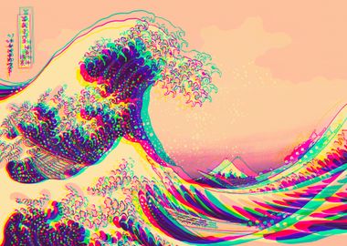 Glitch psychedelic Hokusai