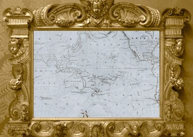 World map golden frame