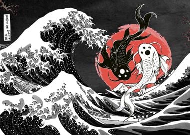 Koi fish yin yang Hokusai