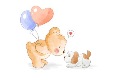 Bear holding balloons