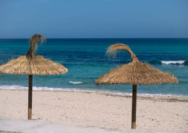 Beach with umbrellas and t