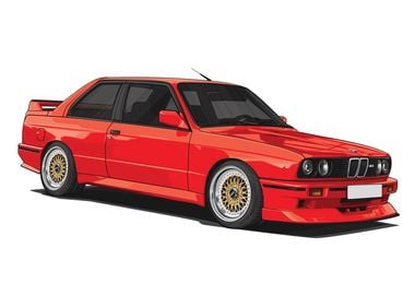 Red BMW E30 M3 with BBS