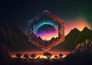 neon hexagon space portal