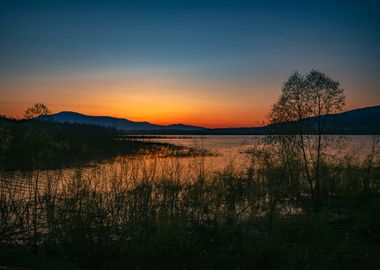 Sunset, autumn lake,Poland