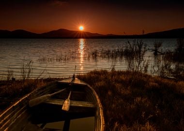 Sunset, spring lake,Poland