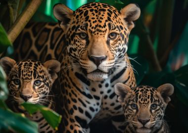 Jaguar With Cubs